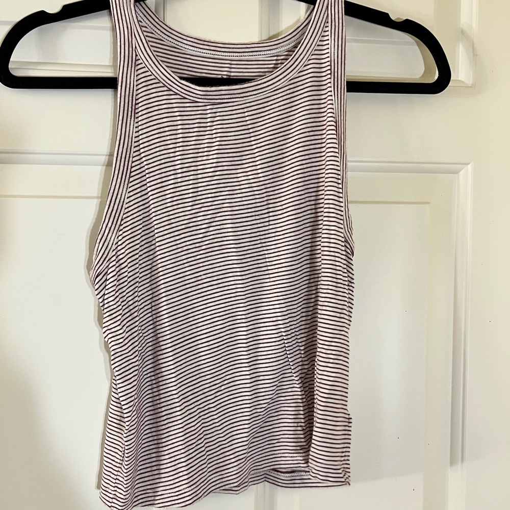 MAROON AND WHITE STRIPE TANK. HIGH NECK. MEDIUM. SOFT AND SEXY AMERICAN EAGLE